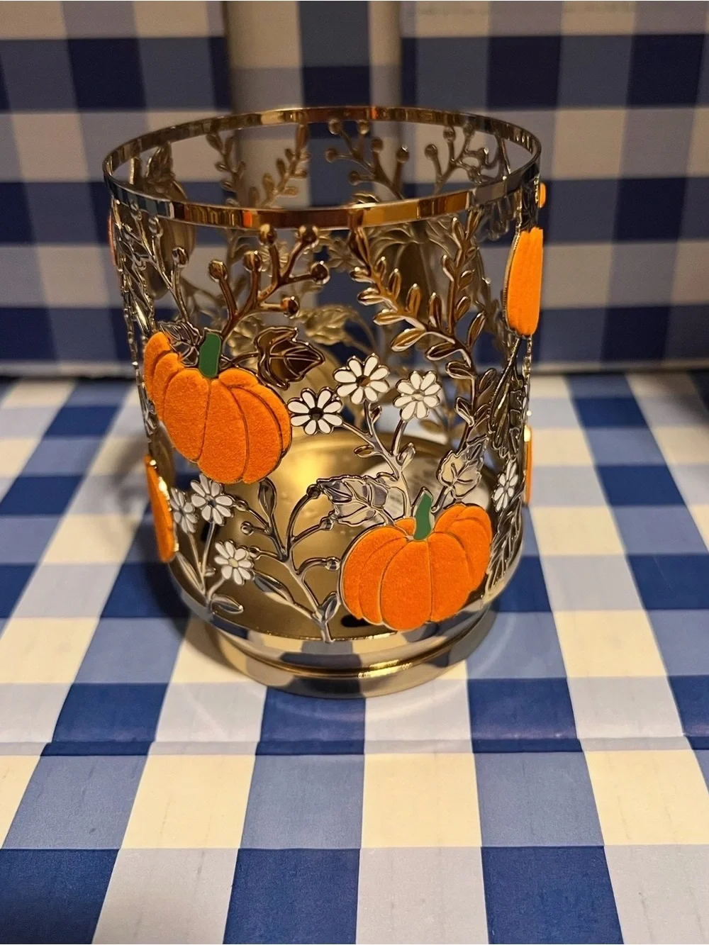 Bath Body Works candle holder sleeve flocked pumpkins for medium single wick NWT
